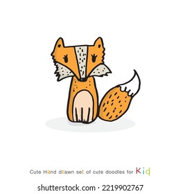 Dibujo manual doodle lindo zorro gráfico vector para camiseta, tarjeta, diseño de afiches para niños. Diseño de ilustraciones vectoriales para telas de moda, gráficos textiles, impresiones, dibujos animados de Cute fox
