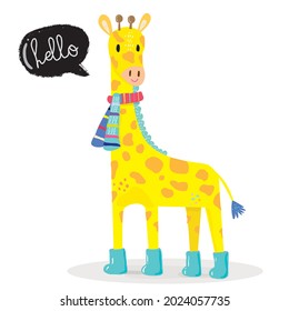 Hand drawing doodle cute giraffe,  giraffe vector illustration for t-shirt ,card, poster design for kids. Vector illustration design for fashion fabrics, textile graphics, prints, giraffe cartoon 