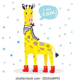 Hand drawing doodle cute giraffe,  giraffe vector illustration for t-shirt ,card, poster design for kids. Vector illustration design for fashion fabrics, textile graphics, prints, giraffe cartoon 