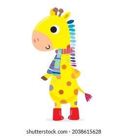 Dibujo a mano doodle linda jirafa, ilustración vectorial de la jirafa para camiseta, tarjeta, diseño de afiches para niños. Diseño de ilustraciones vectoriales para telas de moda, gráficos textiles, impresiones, dibujos animados de jirafa 
