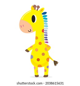 Hand drawing doodle cute giraffe,  giraffe vector illustration for t-shirt ,card, poster design for kids. Vector illustration design for fashion fabrics, textile graphics, prints, giraffe cartoon 