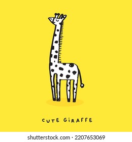 Hand drawing doodle cute giraffe,  giraffe vector illustration for t-shirt ,card, poster design for kids. Vector illustration design for fashion fabrics, textile graphics, prints, giraffe cartoon 