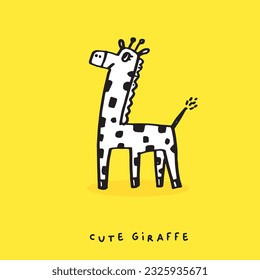 Hand drawing doodle cute giraffe,  giraffe vector illustration for t-shirt ,card, poster design for kids. Vector illustration design for fashion fabrics, textile graphics, prints, giraffe cartoon 