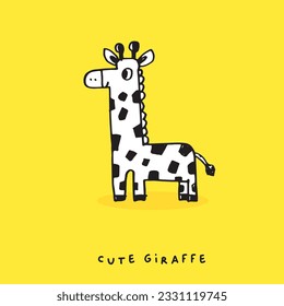 Hand drawing doodle cute giraffe,  giraffe vector illustration for t-shirt ,card, poster design for kids. Vector illustration design for fashion fabrics, textile graphics, prints, giraffe cartoon 