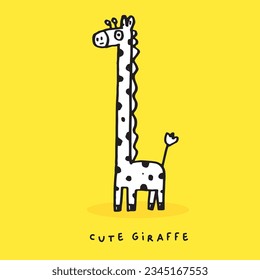 Hand drawing doodle cute giraffe,  giraffe vector illustration for t-shirt ,card, poster design for kids. Vector illustration design for fashion fabrics, textile graphics, prints, giraffe cartoon 