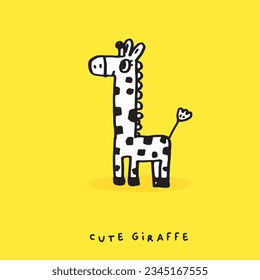 Hand drawing doodle cute giraffe,  giraffe vector illustration for t-shirt ,card, poster design for kids. Vector illustration design for fashion fabrics, textile graphics, prints, giraffe cartoon 