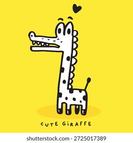 Dibujo a mano doodle linda jirafa, jirafa Ilustración vectorial para camiseta, tarjeta, diseño de póster para niños. Diseño de Ilustración vectorial para telas de moda, gráficos textiles, estampados, dibujos animados de jirafa 
