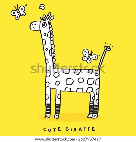 Hand drawing doodle cute giraffe,  giraffe vector illustration for t-shirt ,card, poster design for kids. Vector illustration design for fashion fabrics, textile graphics, prints, giraffe cartoon 