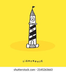 Hand drawing doodle cute lighthouse, Cute illustration for Summer