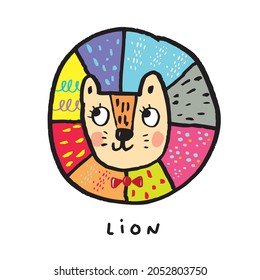 Hand drawing doodle cute lion vector illustration for t-shirt ,card, poster design for kids. Vector illustration design for fashion fabrics, textile graphics, prints, Cute lion cartoon