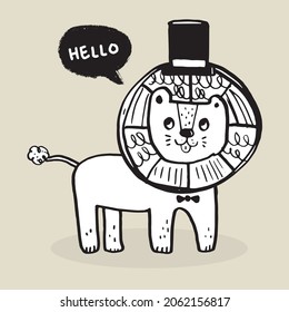 Hand drawing doodle cute lion vector illustration for t-shirt ,card, poster design for kids. Vector illustration design for fashion fabrics, textile graphics, prints, Cute lion cartoon
