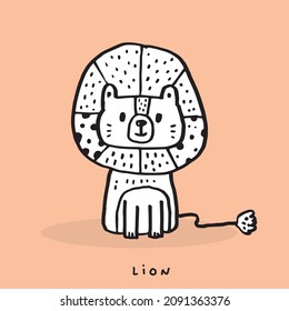 Hand drawing doodle cute lion vector illustration for t-shirt ,card, poster design for kids. Vector illustration design for fashion fabrics, textile graphics, prints, Cute lion cartoon