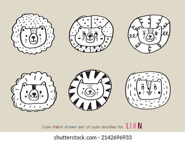 Hand drawing doodle cute lion vector illustration for t-shirt ,card, poster design for kids. Vector illustration design for fashion fabrics, textile graphics, prints, Cute lion cartoon, cute animal