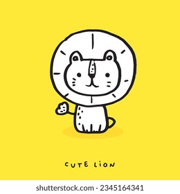 Hand drawing doodle cute lion vector illustration for t-shirt ,card, poster design for kids. Vector illustration design for fashion fabrics, textile graphics, prints, Cute lion cartoon