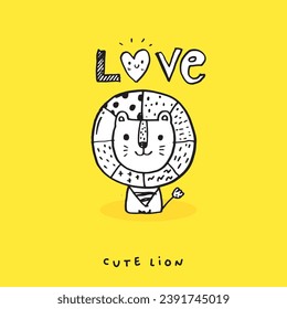 Hand drawing doodle cute lion vector illustration for t-shirt ,card, poster design for kids. Vector illustration design for fashion fabrics, textile graphics, prints, Cute lion cartoon