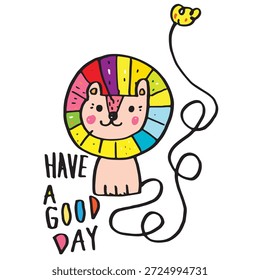 Hand drawing doodle cute lion vector illustration for t-shirt ,card, poster design for kids. Vector illustration design for fashion fabrics, textile graphics, prints, Cute lion cartoon