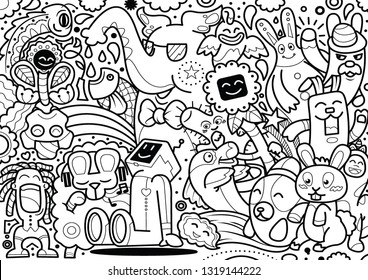 Hand drawing Doodle cute Monster on white background. Vector illustration