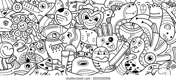 Hand drawing Doodle cute Monster on white background. Vector illustration