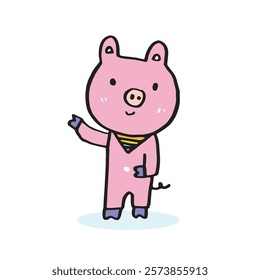 Hand drawing doodle cute pig,  pink pig vector illustration for t-shirt ,card, poster design for kids. Vector illustration design for fashion fabrics, textile graphics, prints, book, pig cartoon 