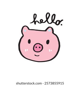 Hand drawing doodle cute pig,  pink pig vector illustration for t-shirt ,card, poster design for kids. Vector illustration design for fashion fabrics, textile graphics, prints, book, pig cartoon 