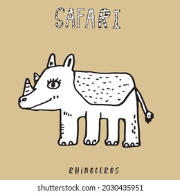 Hand drawing doodle cute  rhinoceros vector illustration for t-shirt ,card, poster design for kids. Vector illustration design for fashion fabrics, textile graphics, prints, Cute rhinoceros cartoon