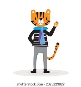 Hand drawing doodle cute tiger,  tiger vector illustration for t-shirt ,card, poster design for kids. Vector illustration design for fashion fabrics, textile graphics, prints, tiger cartoon 