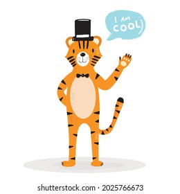 Hand drawing doodle cute tiger,  tiger vector illustration for t-shirt ,card, poster design for kids. Vector illustration design for fashion fabrics, textile graphics, prints, tiger cartoon 