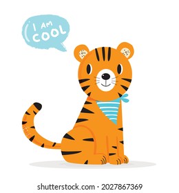 Hand drawing doodle cute tiger,  tiger vector illustration for t-shirt ,card, poster design for kids. Vector illustration design for fashion fabrics, textile graphics, prints, tiger cartoon 