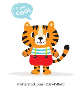 Hand drawing doodle cute tiger,  tiger vector illustration for t-shirt ,card, poster design for kids. Vector illustration design for fashion fabrics, textile graphics, prints, tiger cartoon 