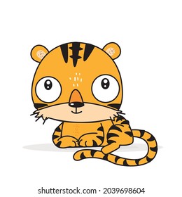 Hand drawing doodle cute tiger,  tiger vector illustration for t-shirt ,card, poster design for kids. Vector illustration design for fashion fabrics, textile graphics, prints, tiger cartoon