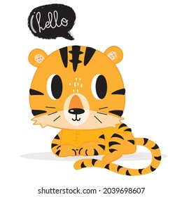 Hand drawing doodle cute tiger,  tiger vector illustration for t-shirt ,card, poster design for kids. Vector illustration design for fashion fabrics, textile graphics, prints, tiger cartoon