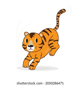 Hand drawing doodle cute tiger,  tiger vector illustration for t-shirt ,card, poster design for kids. Vector illustration design for fashion fabrics, textile graphics, prints, tiger cartoon