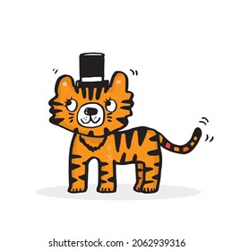 Hand drawing doodle cute tiger,  tiger vector illustration for t-shirt ,card, poster design for kids. Vector illustration design for fashion fabrics, textile graphics, prints, tiger cartoon 
