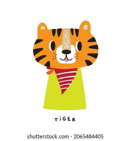 Hand drawing doodle cute tiger,  tiger vector illustration for t-shirt ,card, poster design for kids. Vector illustration design for fashion fabrics, textile graphics, prints, tiger cartoon 
