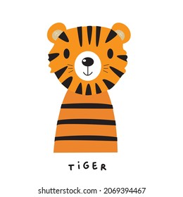 Hand drawing doodle cute tiger,  tiger vector illustration for t-shirt ,card, poster design for kids. Vector illustration design for fashion fabrics, textile graphics, prints, tiger cartoon 
