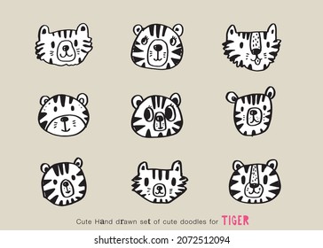 Hand drawing doodle cute tiger,  tiger vector illustration for t-shirt ,card, poster design for kids. Vector illustration design for fashion fabrics, textile graphics, prints, tiger cartoon 