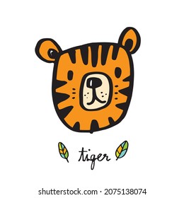 Hand drawing doodle cute tiger,  tiger vector illustration for t-shirt ,card, poster design for kids. Vector illustration design for fashion fabrics, textile graphics, prints, tiger cartoon 
