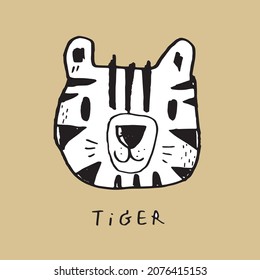 Hand drawing doodle cute tiger,  tiger vector illustration for t-shirt ,card, poster design for kids. Vector illustration design for fashion fabrics, textile graphics, prints, tiger cartoon 