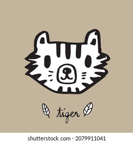 Hand drawing doodle cute tiger,  tiger vector illustration for t-shirt ,card, poster design for kids. Vector illustration design for fashion fabrics, textile graphics, prints, tiger cartoon 