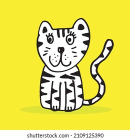 Hand drawing doodle cute tiger,  tiger vector illustration for t-shirt ,card, poster design for kids. Vector illustration design for fashion fabrics, textile graphics, prints, tiger cartoon