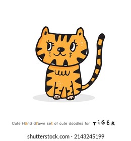Hand drawing doodle cute tiger,  tiger vector illustration for t-shirt ,card, poster design for kids. Vector illustration design for fashion fabrics, textile graphics, prints, cute animal 
