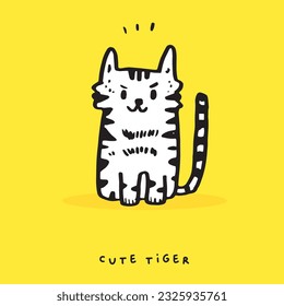 Hand drawing doodle cute tiger,  tiger vector illustration for t-shirt ,card, poster design for kids. Vector illustration design for fashion fabrics, textile graphics, prints, cute animal 