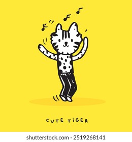 Hand drawing doodle cute tiger,  tiger vector illustration for t-shirt ,card, poster design for kids. Vector illustration design for fashion fabrics, textile graphics, prints, cute animal 