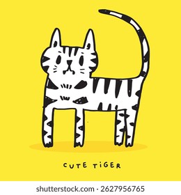 Hand drawing doodle cute tiger,  tiger vector illustration for t-shirt ,card, poster design for kids. Vector illustration design for fashion fabrics, textile graphics, prints, cute animal 