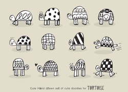 Hand Drawing Doodle Cute Tortoise ,Cute Tortoise  In Simple Cartoon Style, Cute Animal,Cute Turtle