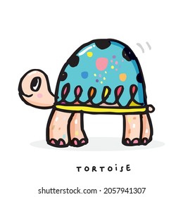 Doodle de dibujos a mano lindo tortuga, tortuga suave al estilo simple de las caricaturas, animal lindo, tortuga dulce