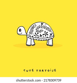 Hand Drawing Doodle Cute Tortoise ,Cute Tortoise In Simple Cartoon Style, Cute Animal,Cute Turtle