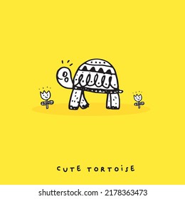 Hand Drawing Doodle Cute Tortoise ,Cute Tortoise In Simple Cartoon Style, Cute Animal,Cute Turtle