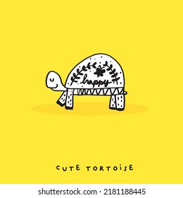 Hand Drawing Doodle Cute Tortoise ,Cute Tortoise In Simple Cartoon Style, Cute Animal,Cute Turtle