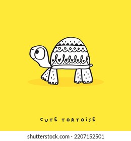 Hand Drawing Doodle Cute Tortoise ,Cute Tortoise In Simple Cartoon Style, Cute Animal,Cute Turtle